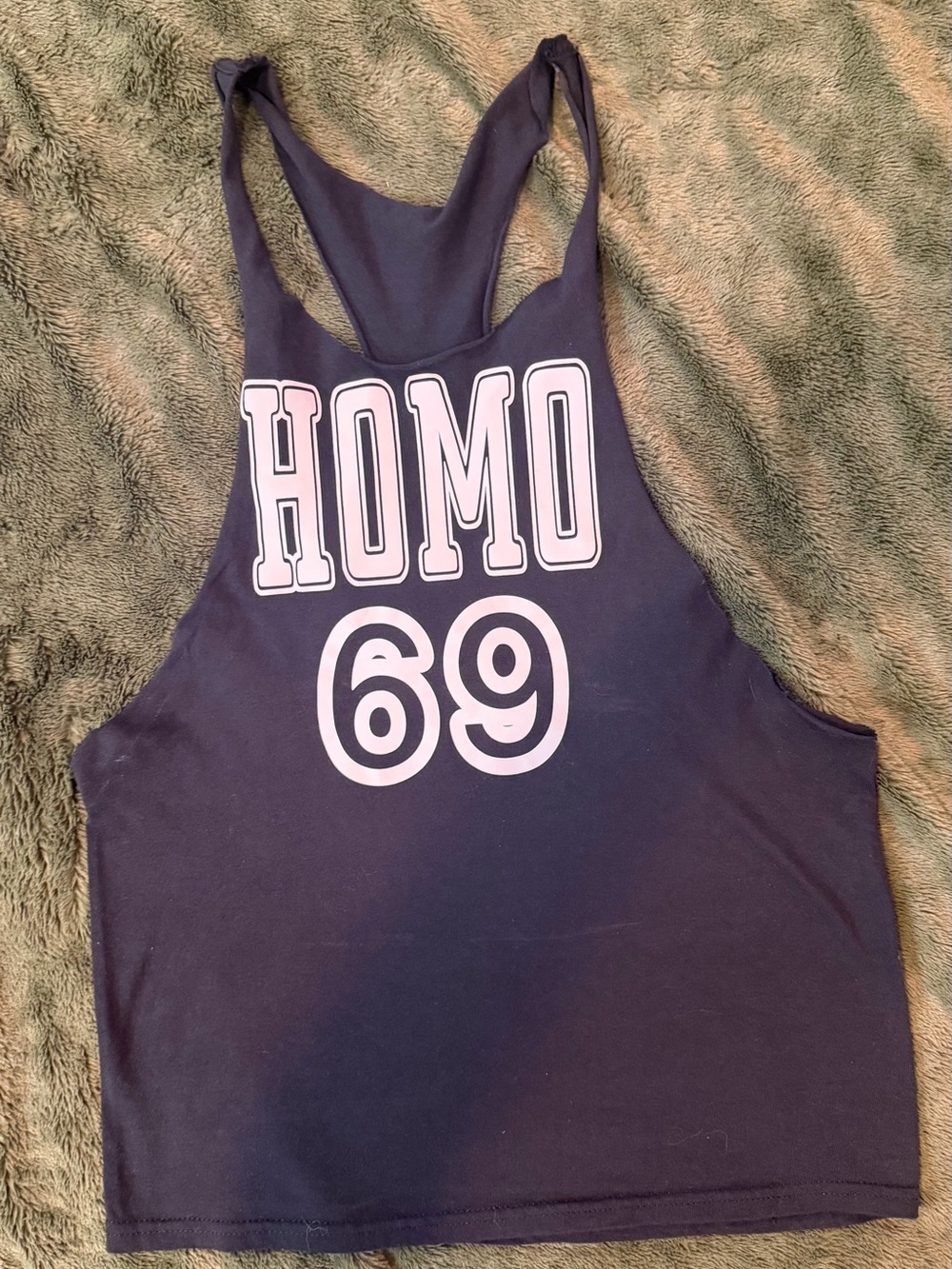 Graphic Tank Top with 'HOMO 69' Print - Black & White